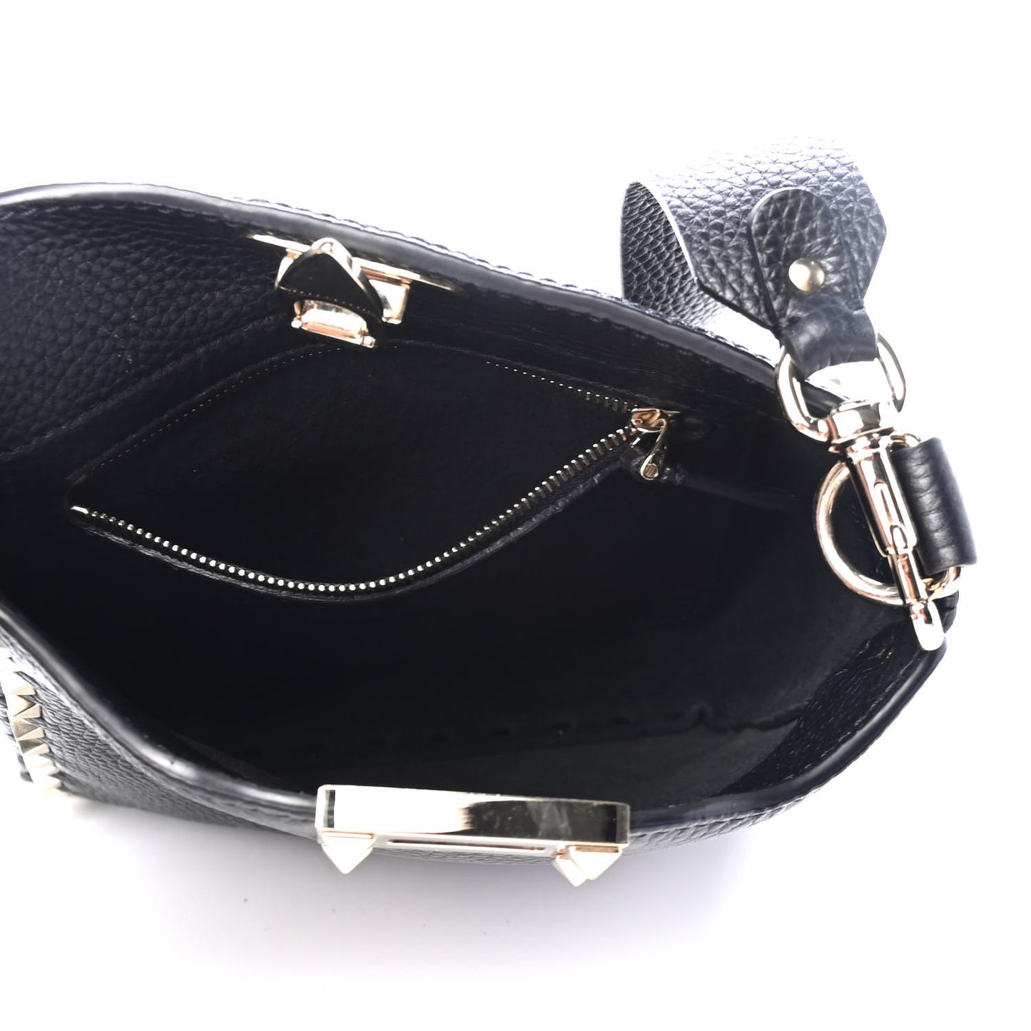 Pebbled Calfskin Mini Rockstud Flip-Lock Messenger Bag Black