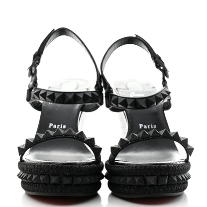 Christian Louboutin Calfskin Crocodile Embossed Pyraclou 110 Wedge Sandals 41 Black 2 of 8