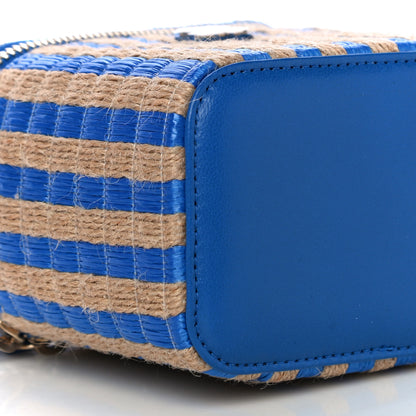 Chanel Raffia Jute Striped Mini Vanity Case With Chain Blue Beige 9 of 11