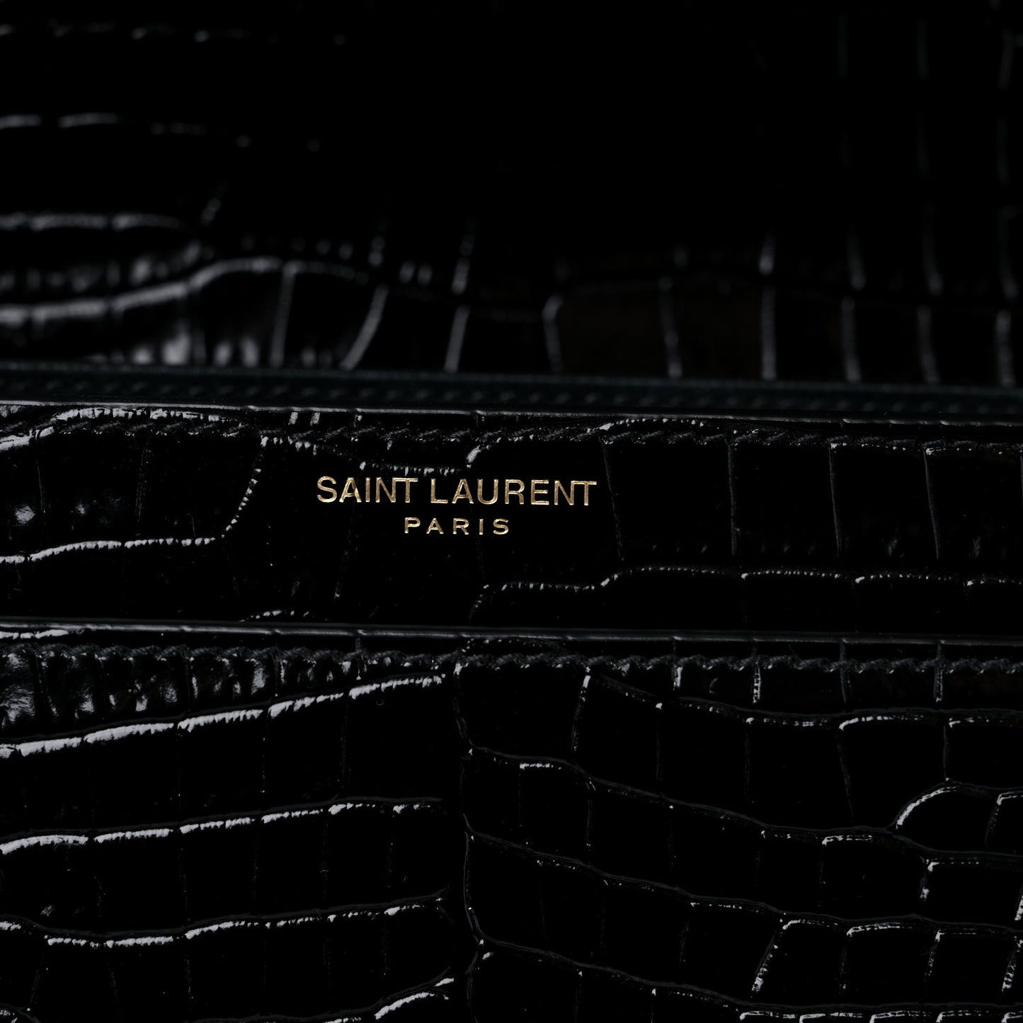 Calfskin Crocodile Embossed Medium Monogram Sunset Black