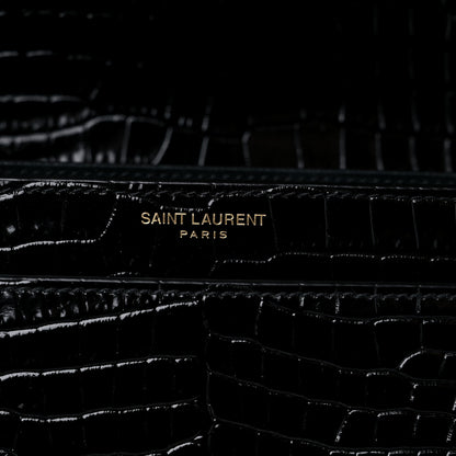 Saint Laurent Calfskin Crocodile Embossed Medium Monogram Sunset Black 6 of 9