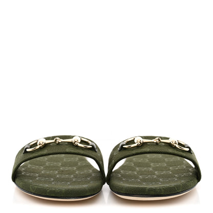 Gucci New Canvas Monogram GG Granada Kid Horsebit Slide Sandals 38 Dark Green 3 of 10