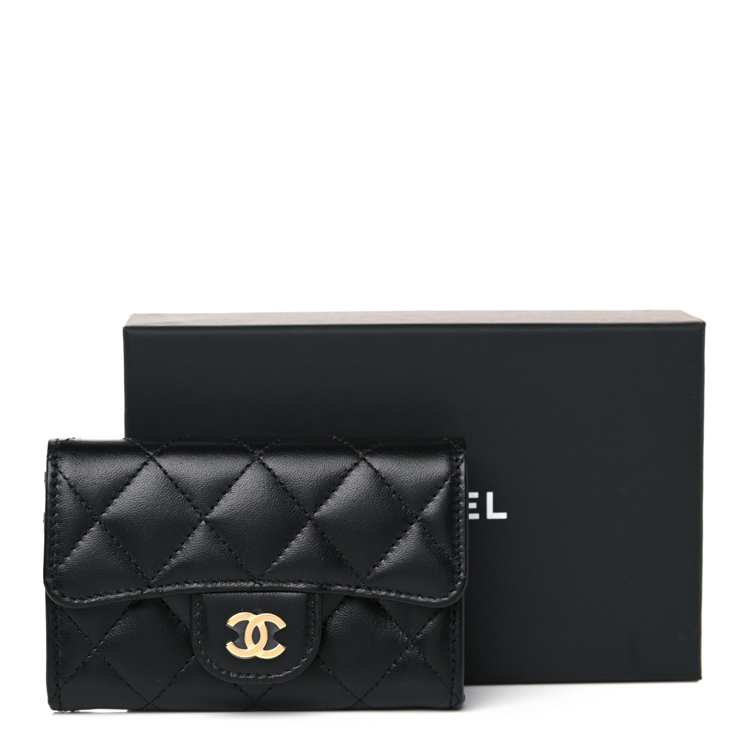 Chanel Lambskin Quilted Flap Card Holder Wallet Black 9 of 9