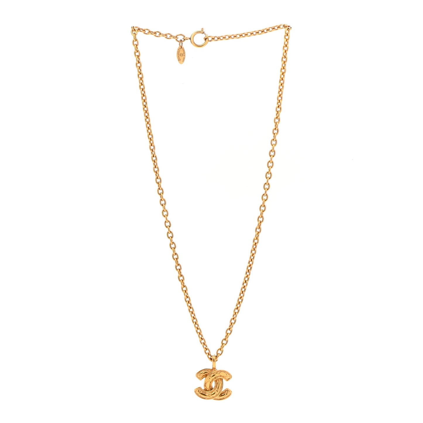 Quilted CC Chain Necklace Gold