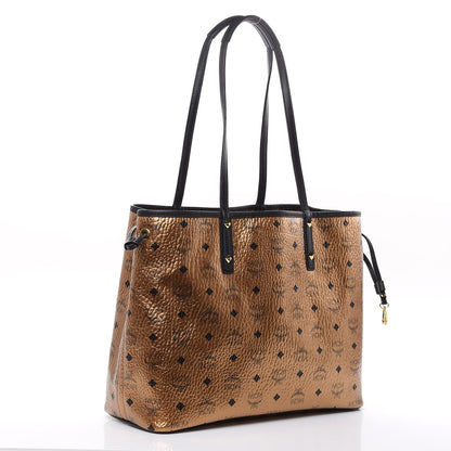MCM Metallic Visetos Medium Shopper Tote Gold 3 of 9