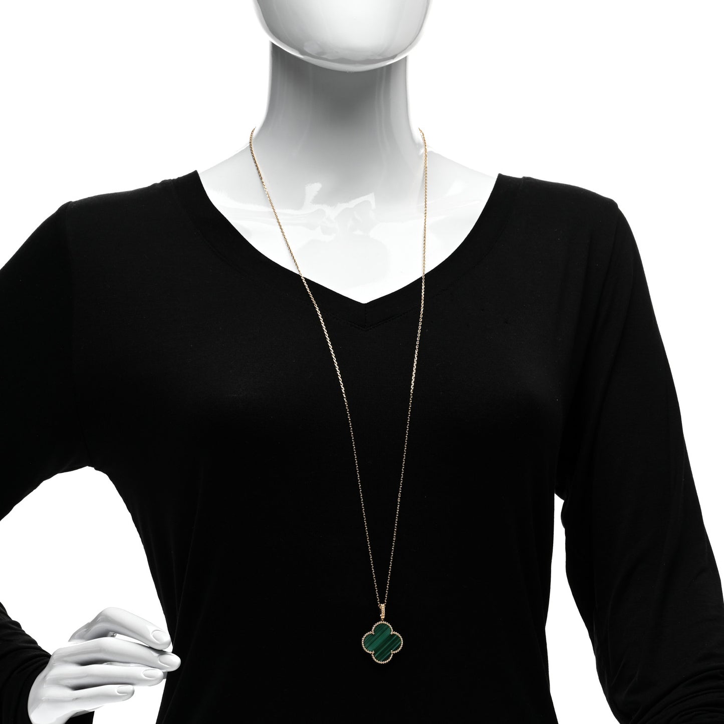18K Yellow Gold Malachite Magic Alhambra Pendant Necklace
