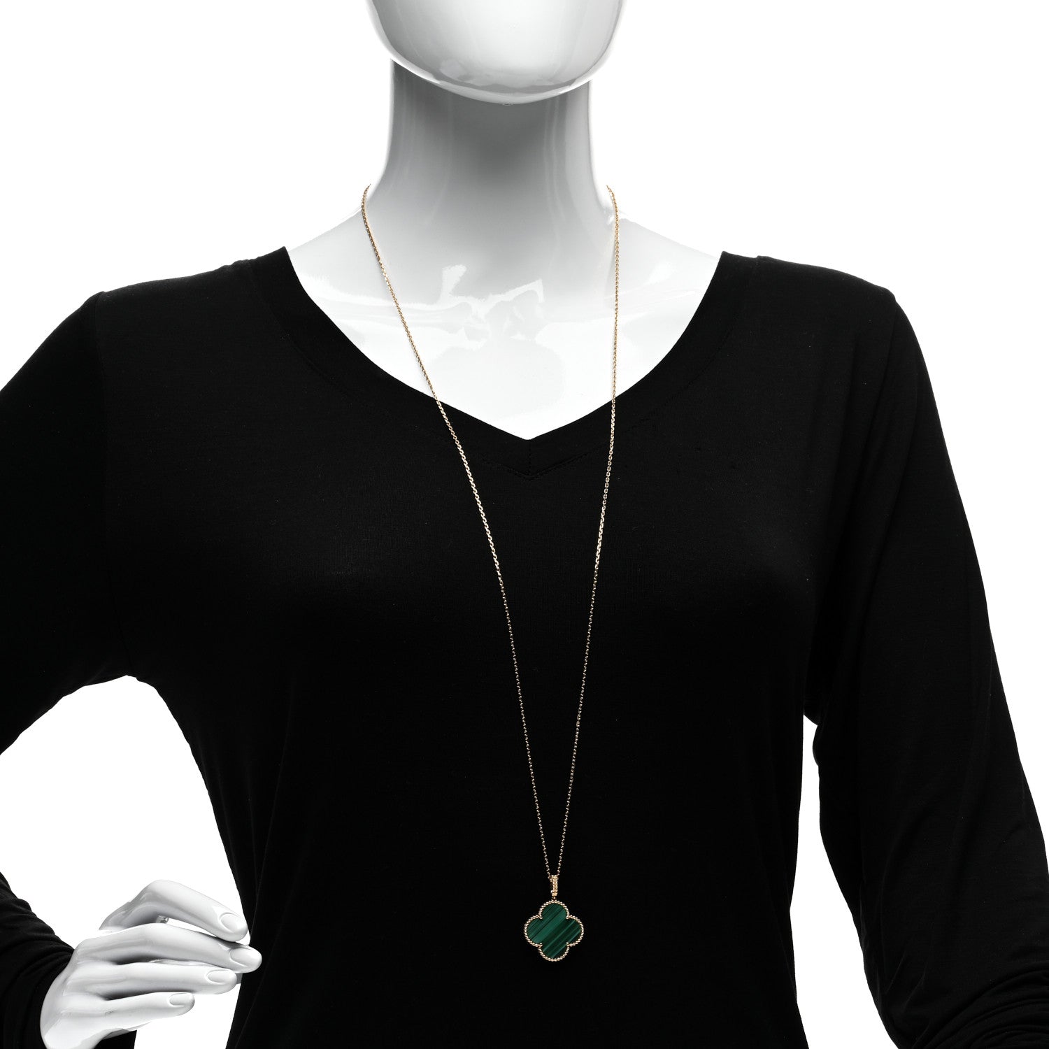 Van Cleef & Arpels 18K Yellow Gold Malachite Magic Alhambra Pendant Necklace 2 of 5