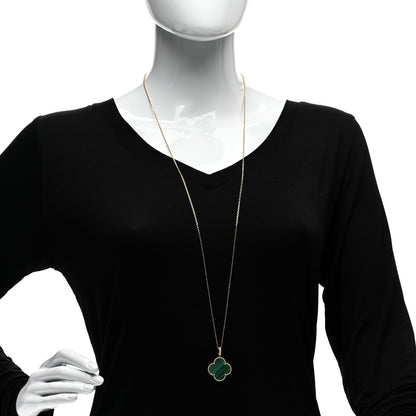 Van Cleef & Arpels 18K Yellow Gold Malachite Magic Alhambra Pendant Necklace 2 of 5