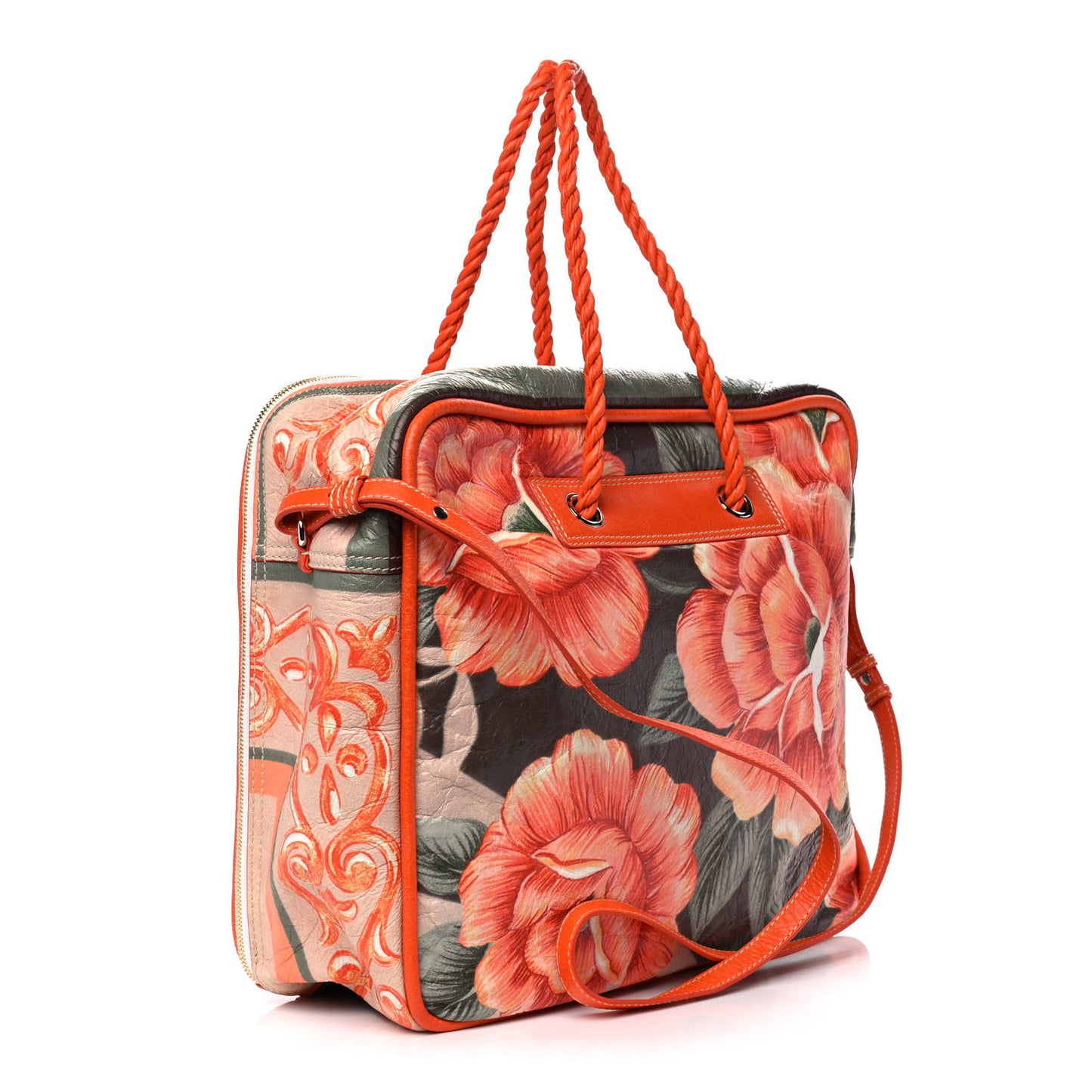 Agneau Floral Print Medium Blanket Square Tote Orange