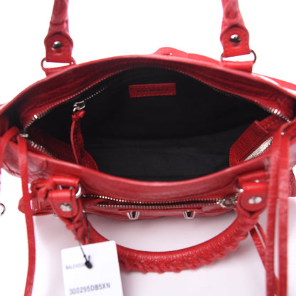 Balenciaga Agneau Classic Silver Hardware Mini City Logo Strap Red Black 5 of 9