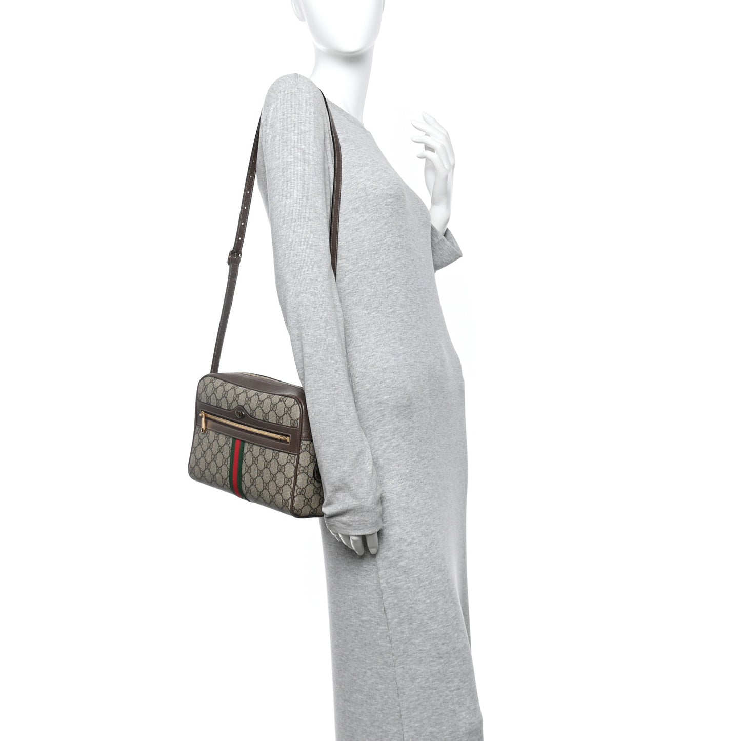 GG Supreme Monogram Web Small Ophidia Shoulder Bag Brown