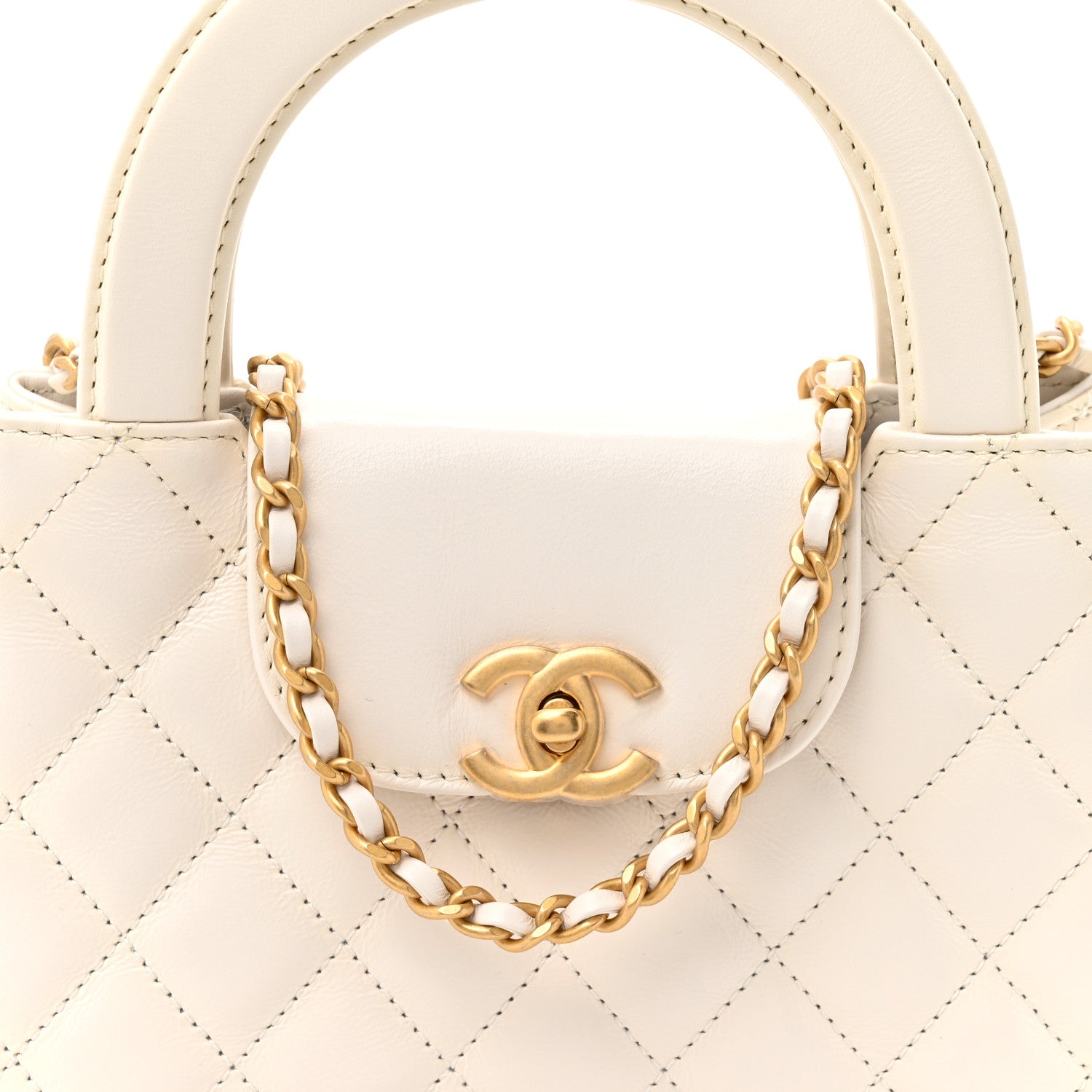 Chanel Shiny Aged Calfskin Quilted Nano Kelly Shopper White 8 of 10