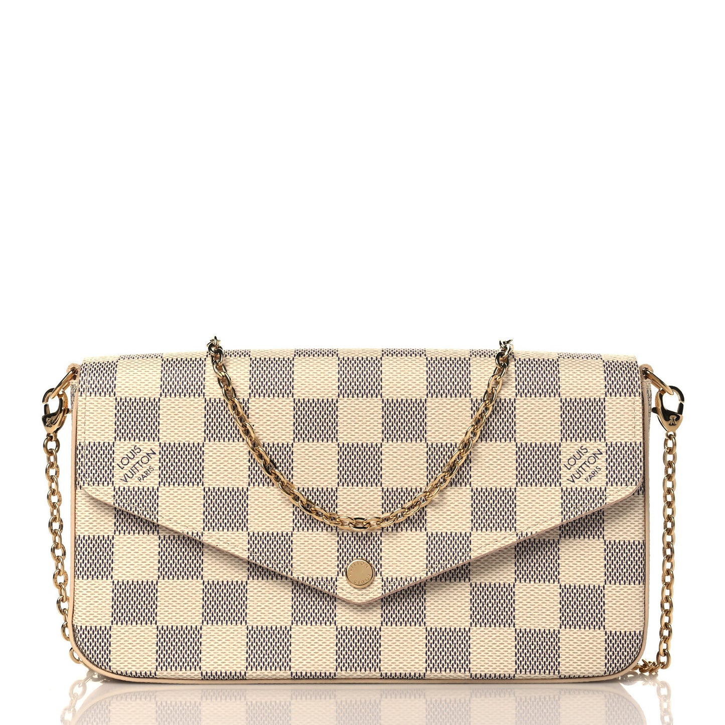Damier Azur Pochette Felicie Chain Wallet Rose Ballerine
