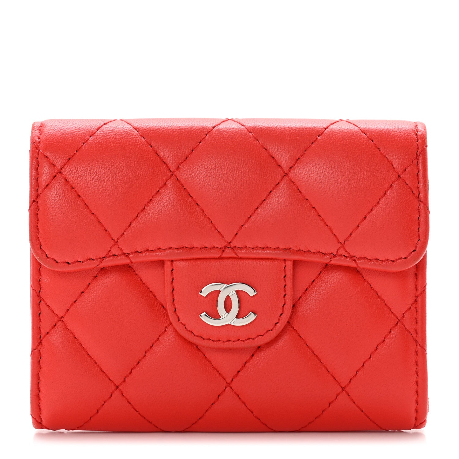 Chanel Lambskin Quilted Flap Card Holder Wallet Red 1 of 9
