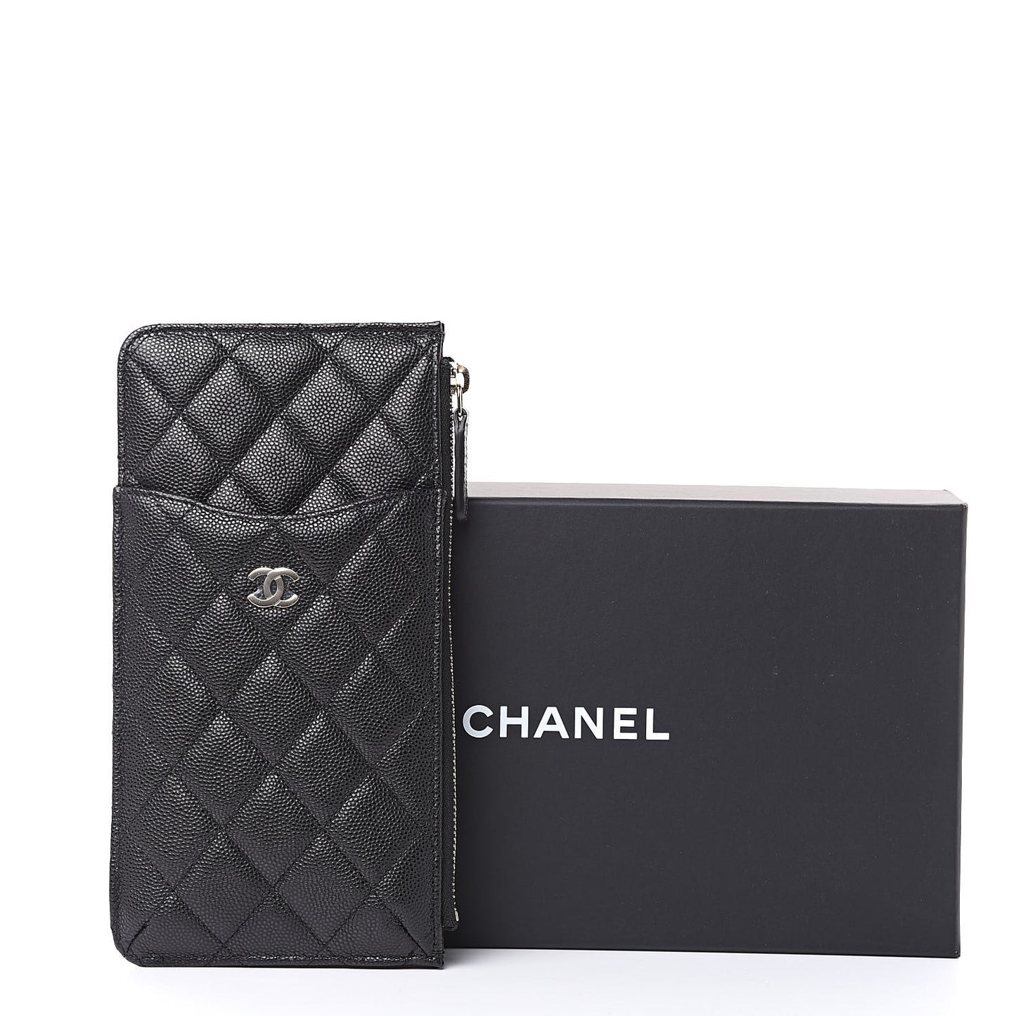 Caviar Quilted Classic Flat Wallet Pouch Black