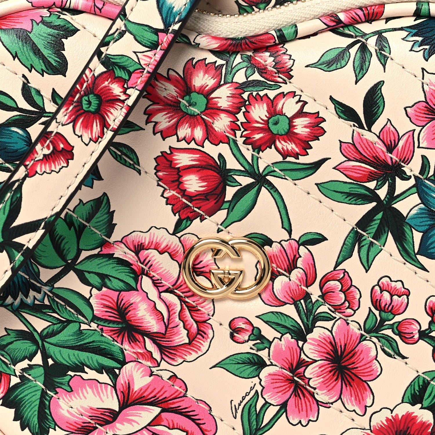 Gucci Calfskin Brit Roses Print Matelasse Diagonal Mini Interlocking G Heart Shoulder Bag Multicolor 9 of 11