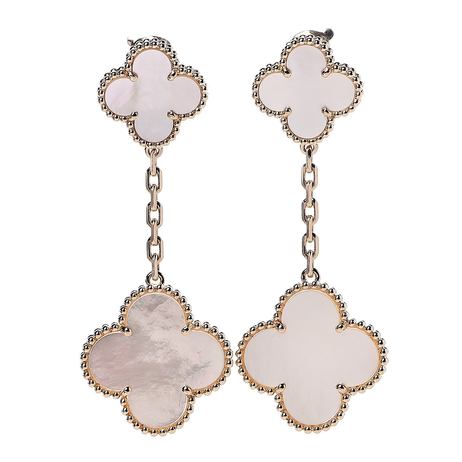 Van Cleef & Arpels 18K Yellow Gold Mother of Pearl 2 Motifs Magic Alhambra Earrings 1 of 4