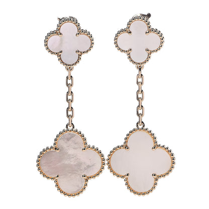 Van Cleef & Arpels 18K Yellow Gold Mother of Pearl 2 Motifs Magic Alhambra Earrings 1 of 4