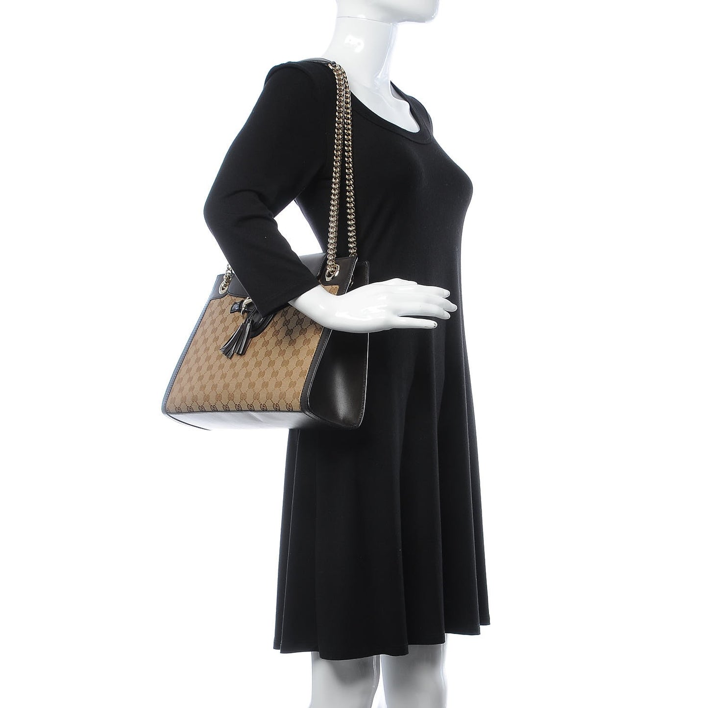 Monogram Margaux Calfskin Large Emily Chain Shoulder Bag Beige Ebony Cocoa