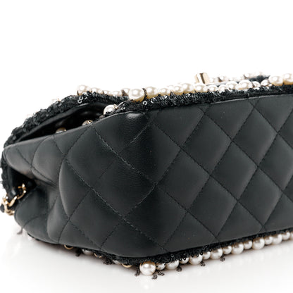 Chanel Lambskin Sequin Pearl Chain Fringe Mini Flap Black 10 of 12