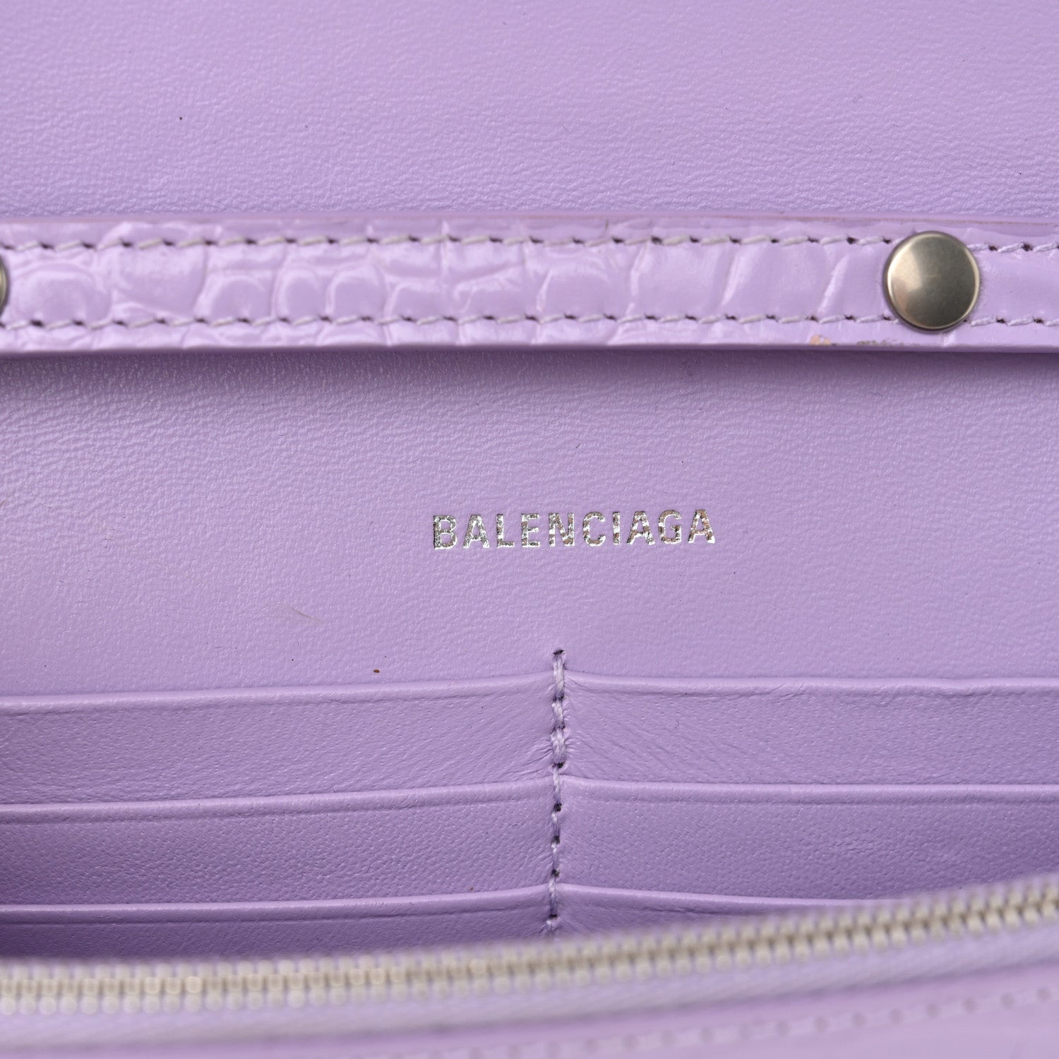 Balenciaga Shiny Calfskin Crocodile Embossed Hourglass Chain Bag Lilac 6 of 11