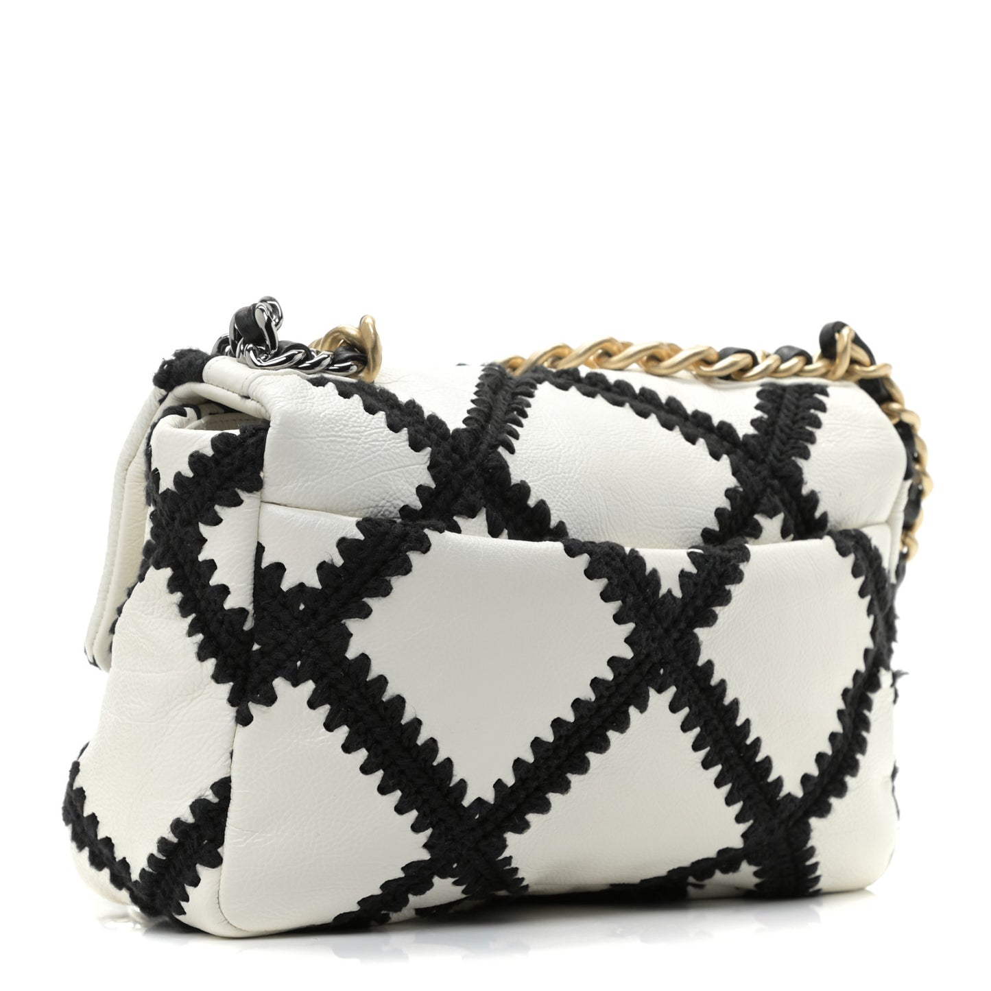 Calfskin Crochet Medium Chanel 19 Flap White Black
