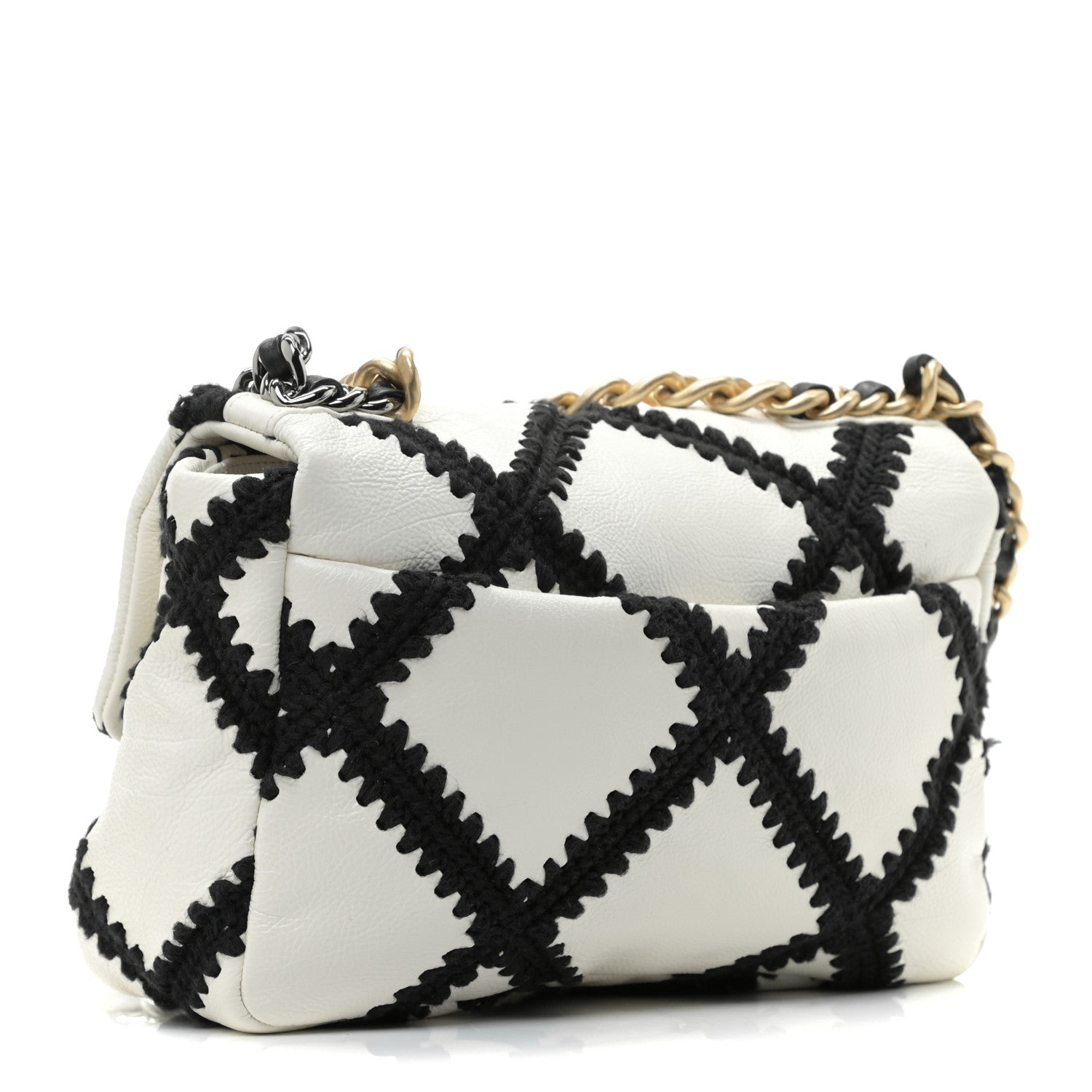 Chanel Calfskin Crochet Medium Chanel 19 Flap White Black 2 of 8