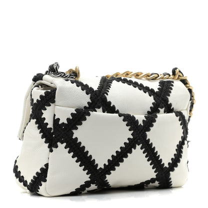 Chanel Calfskin Crochet Medium Chanel 19 Flap White Black 2 of 8