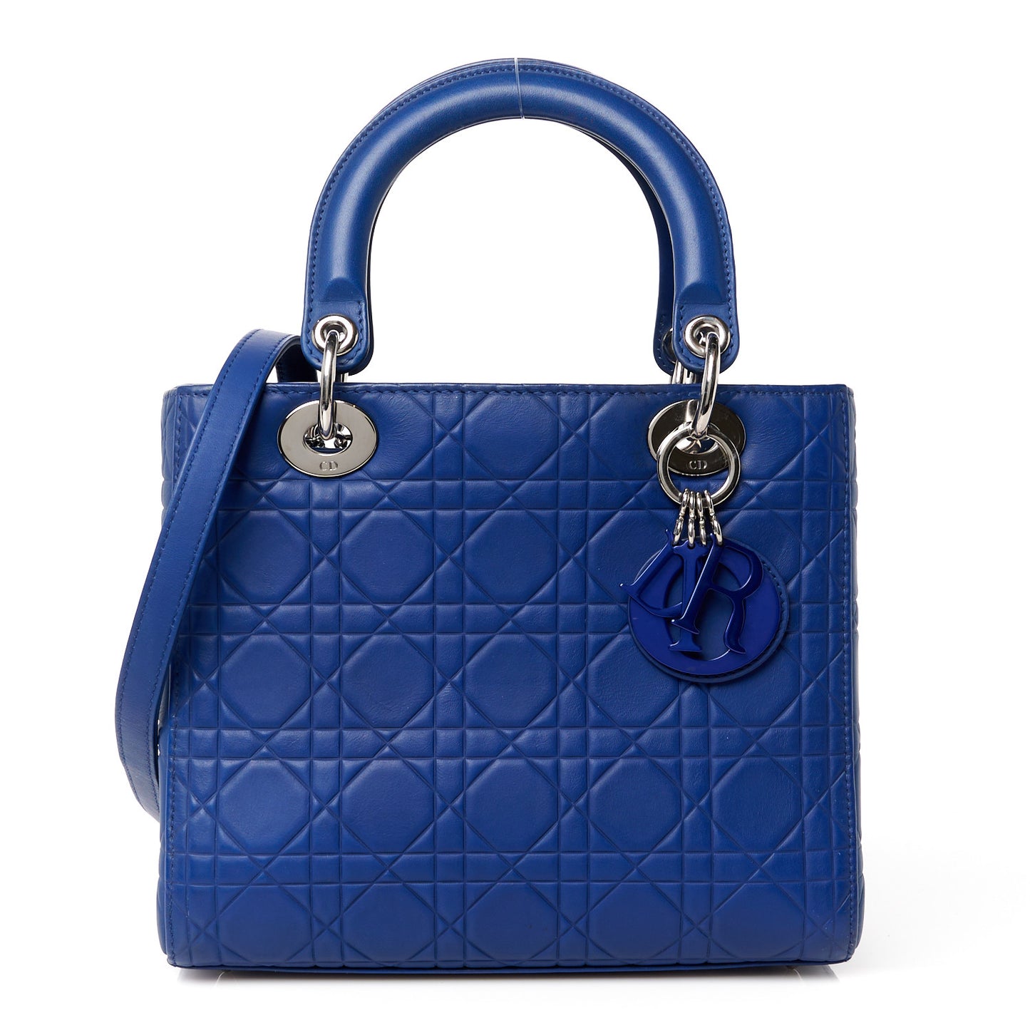 Ultra Matte Calfskin Embossed Cannage Medium Lady Dior Blue
