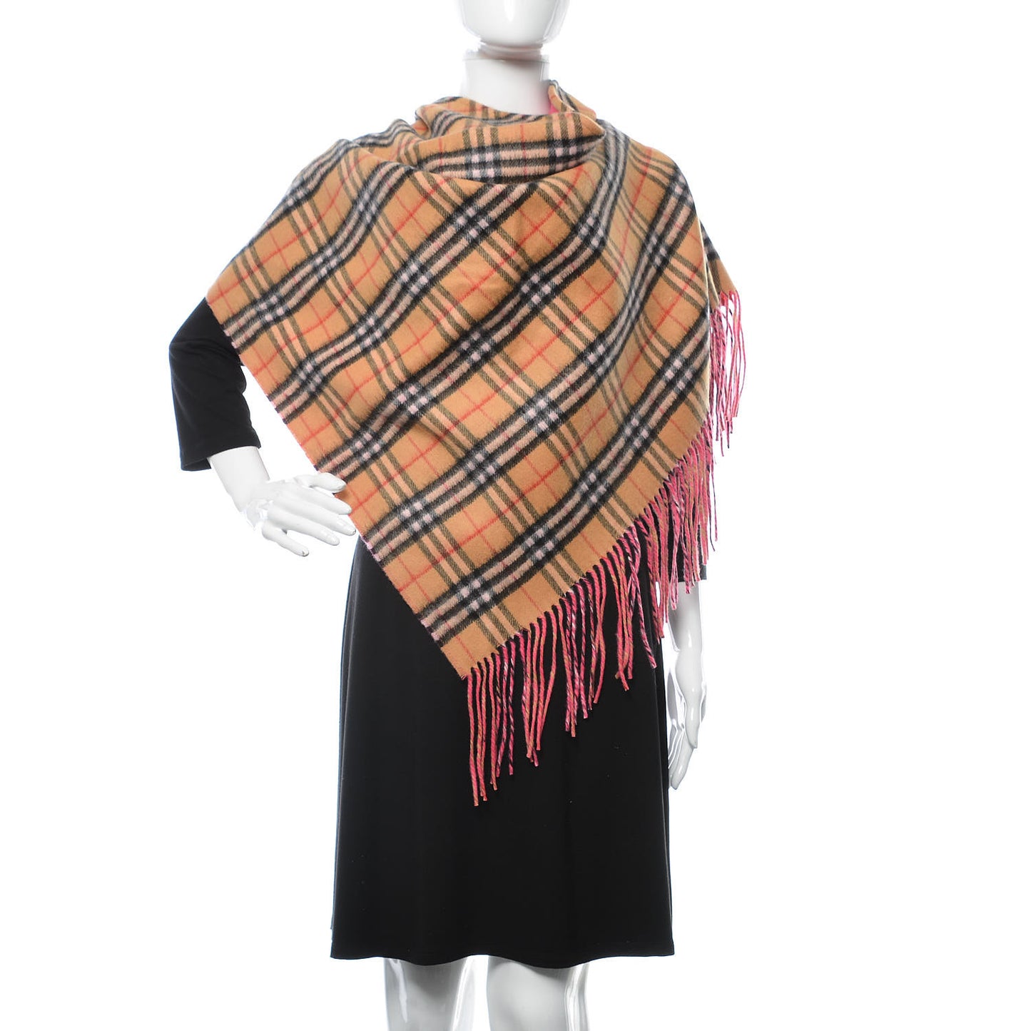 Cashmere Fluorescent Vintage Check Bandana Scarf Bright Peony