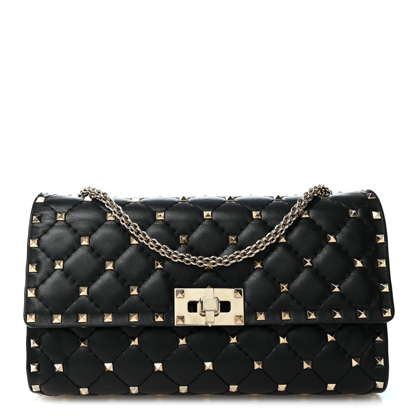 Lambskin Rockstud Spike Wallet on Chain Black