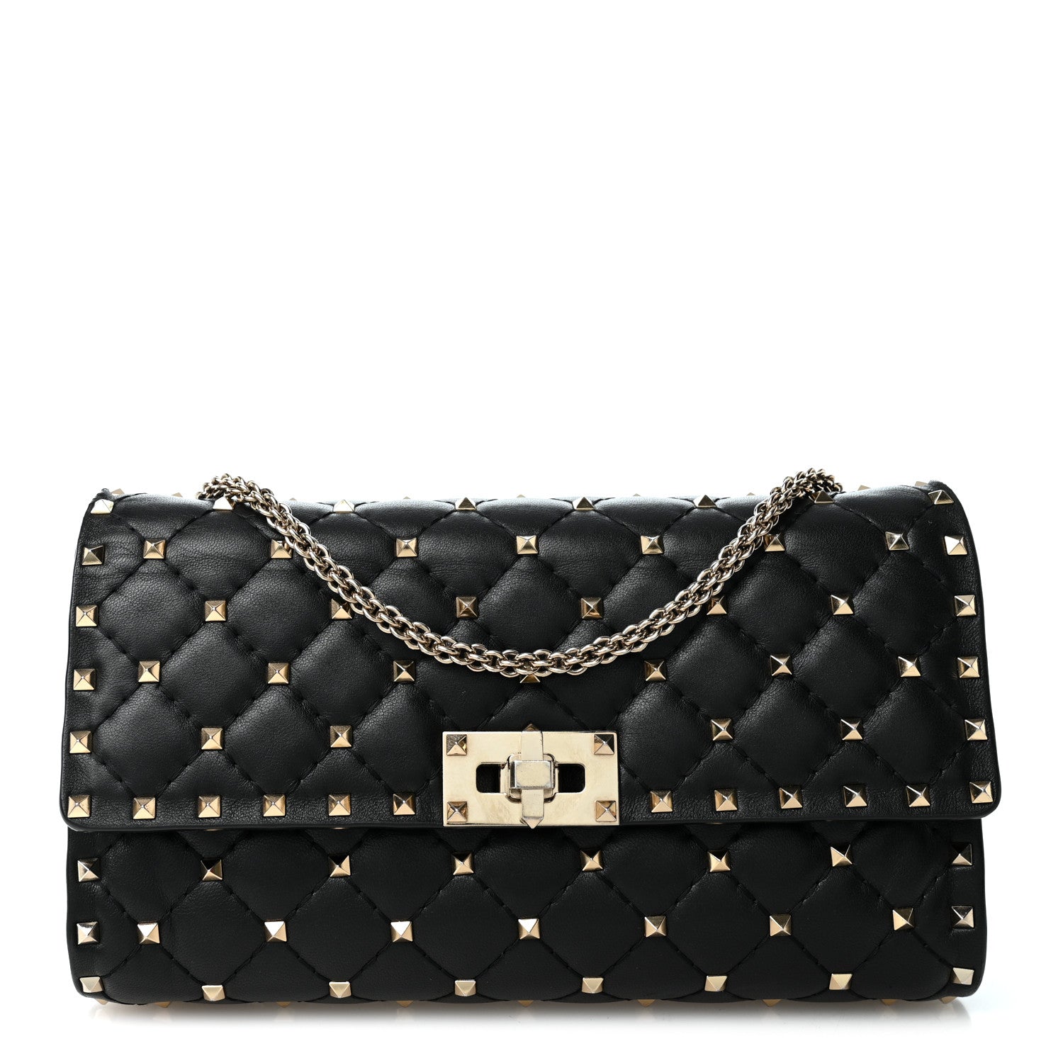 Valentino Garavani Lambskin Rockstud Spike Wallet on Chain Black 1 of 12