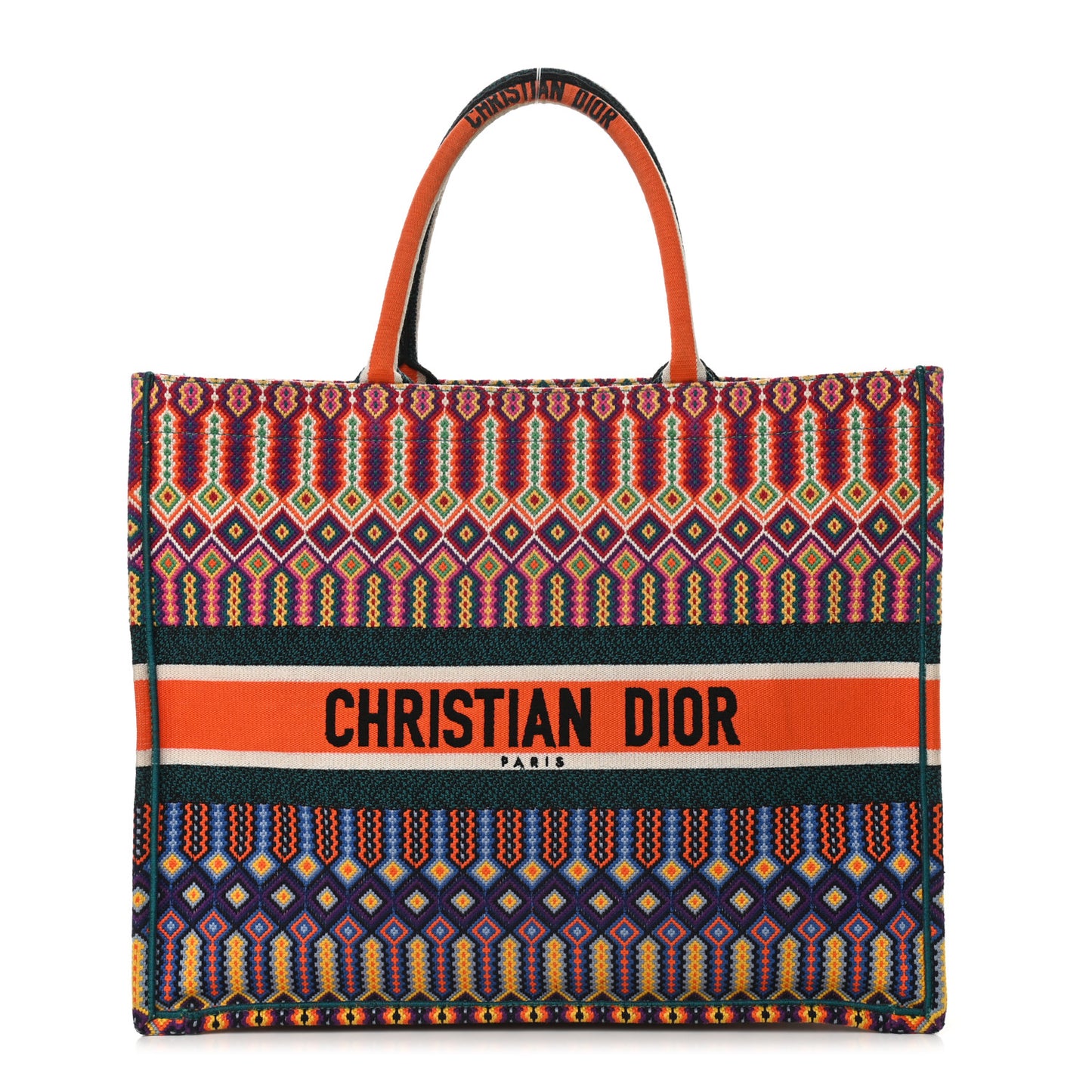 Canvas Embroidered Large Book Tote Orange Multicolor