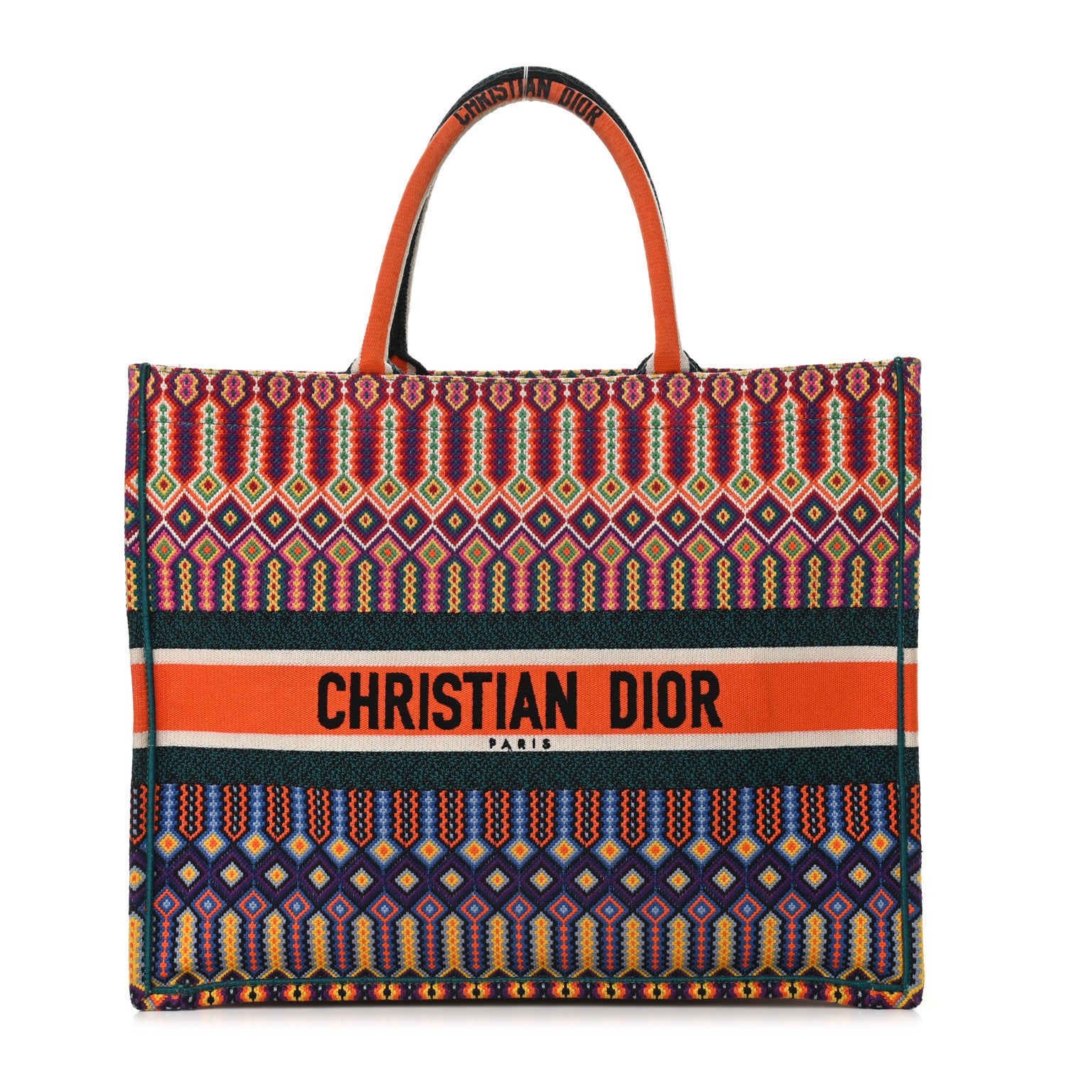 Christian Dior Canvas Embroidered Large Book Tote Orange Multicolor 1 of 9