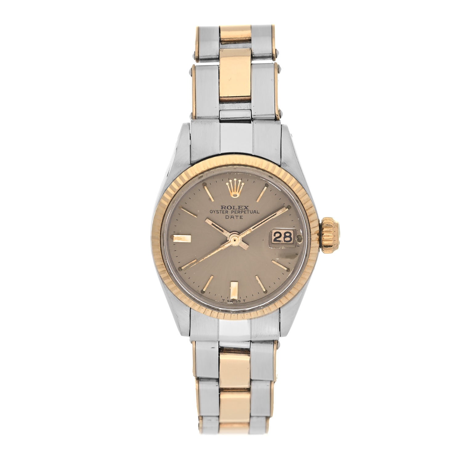 Rolex Stainless Steel 18K Yellow Gold 24mm Oyster Perpetual Date Watch Champagne 6617 1 of 5