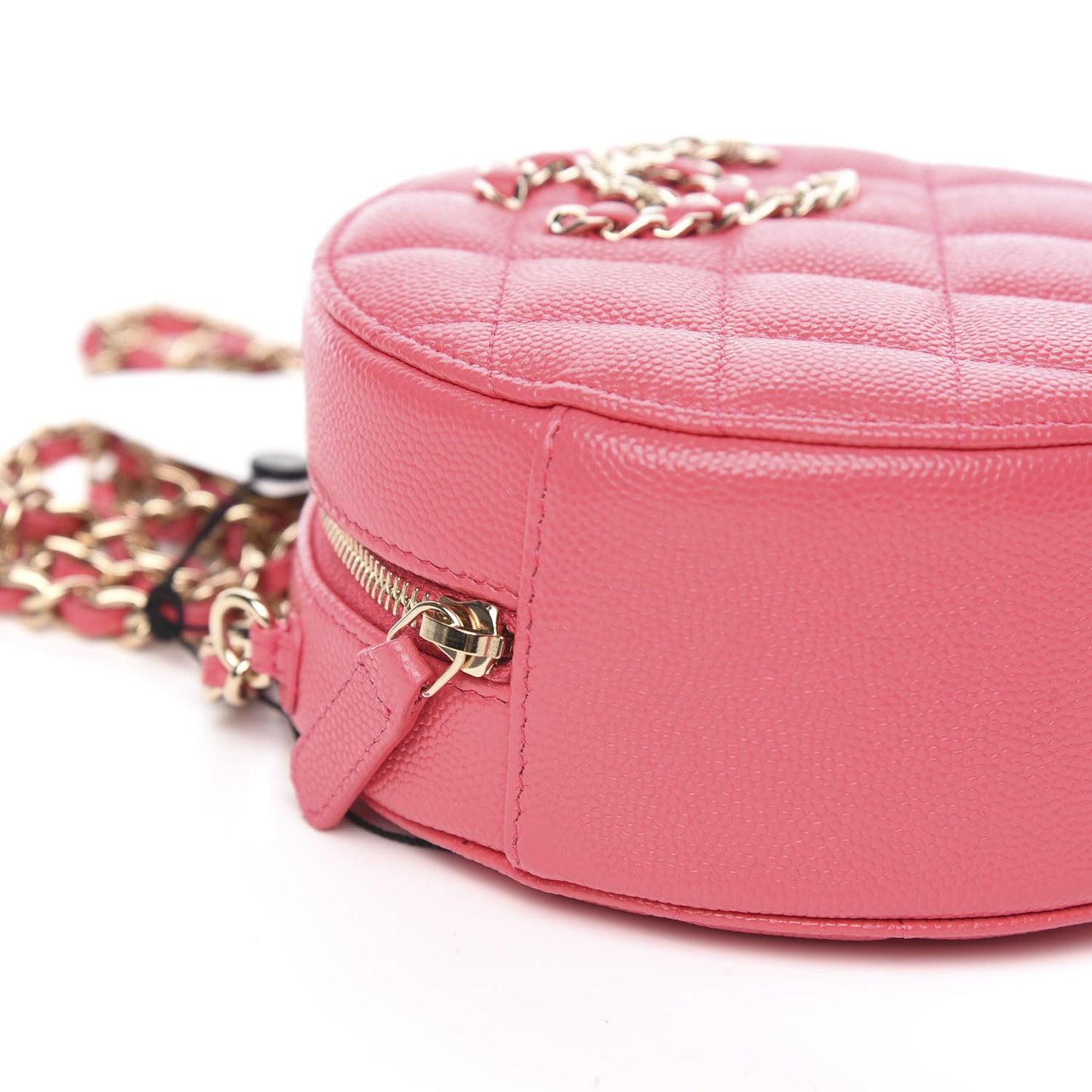 Caviar Quilted French New Wave Round Clutch With Chain Pink