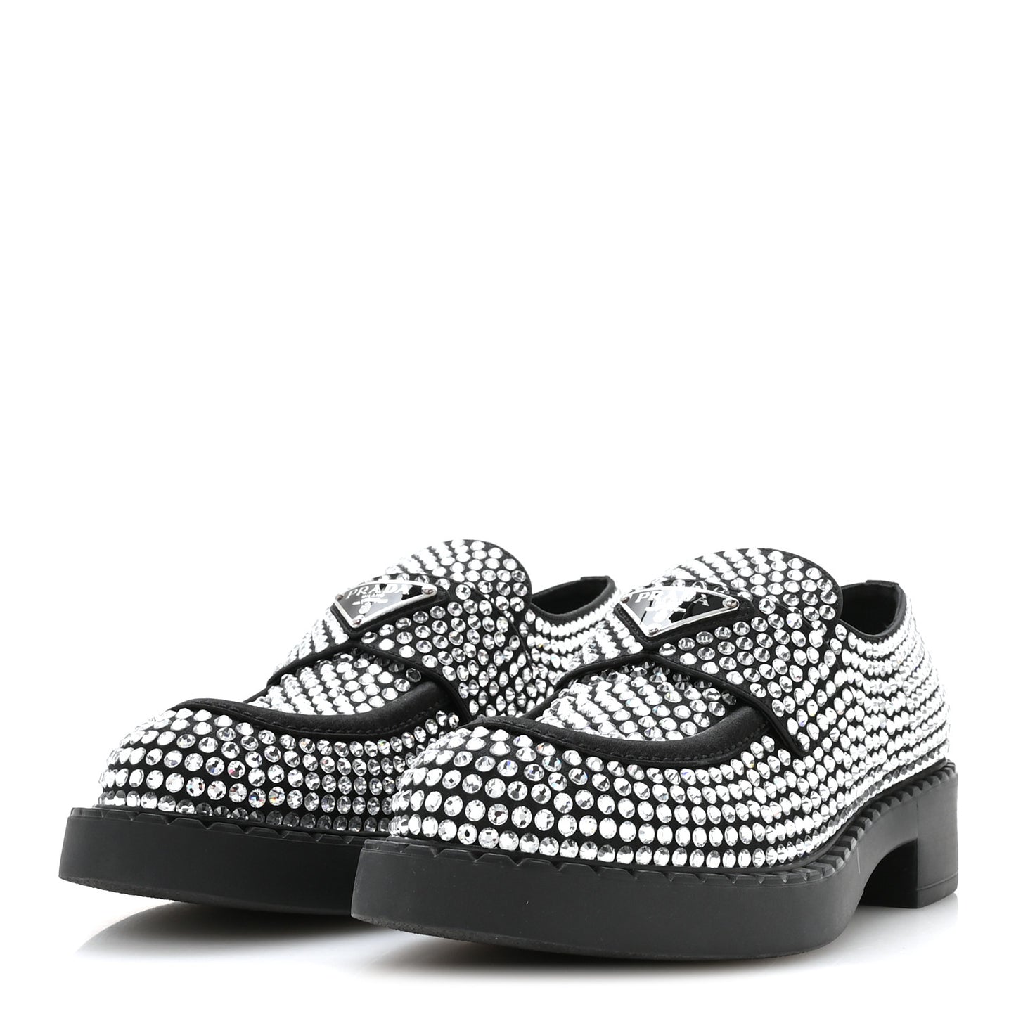 Satin Crystal Metal Triangle Logo 50mm Loafers 36.5 Cristal