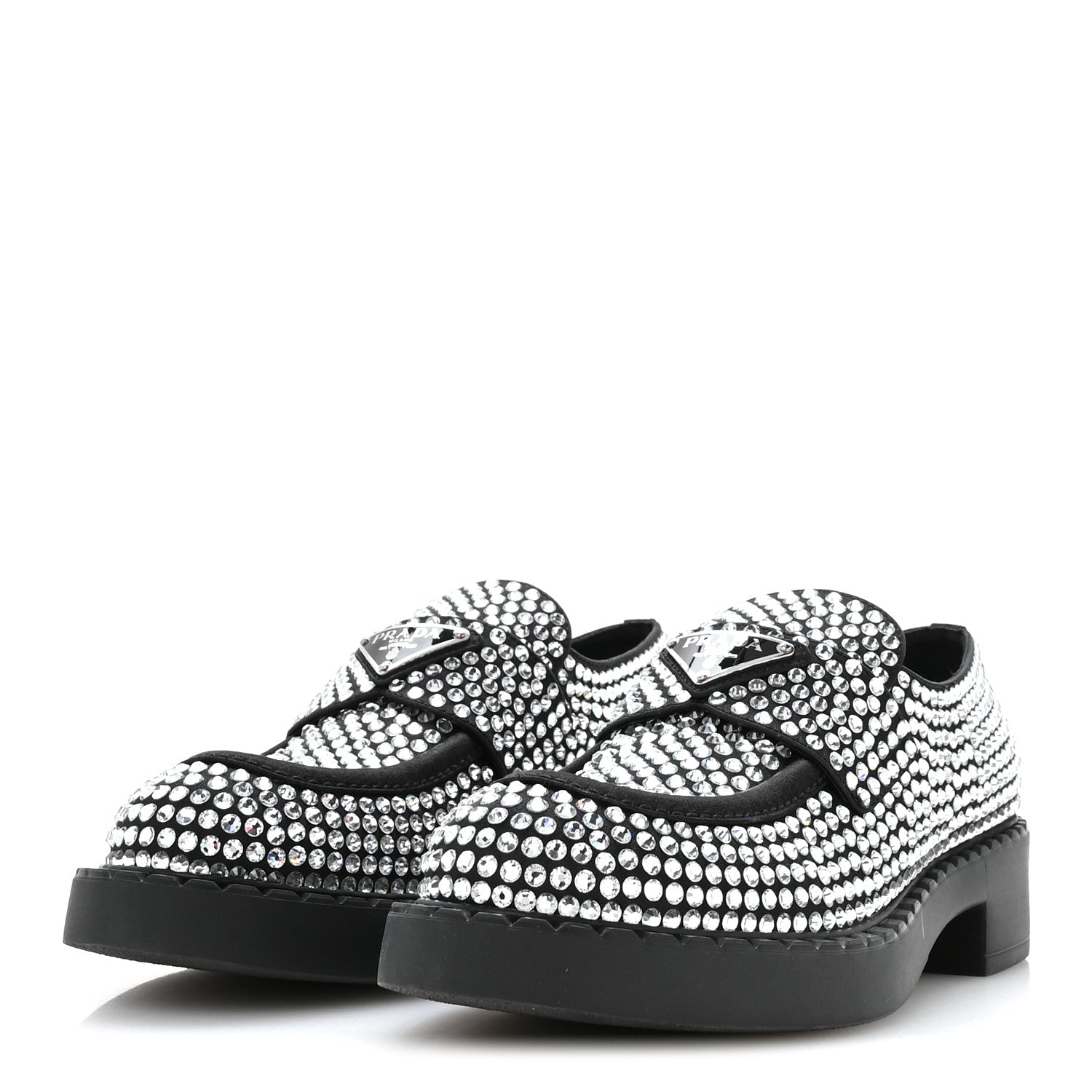 Prada Satin Crystal Metal Triangle Logo 50mm Loafers 36.5 Cristal 4 of 9