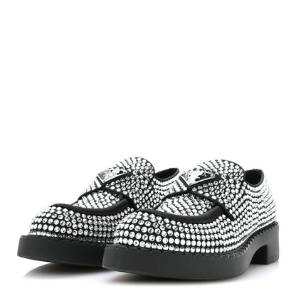 Prada Satin Crystal Metal Triangle Logo 50mm Loafers 36.5 Cristal 4 of 9