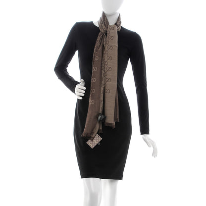 Gucci Wool Silk Monogram Fringe Scarf Brown 2 of 7