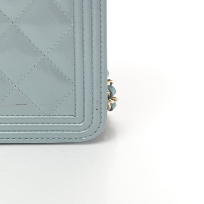 Chanel Metallic Patent Calfskin Quilted Boy Wallet on Chain WOC Light Blue 13 of 15