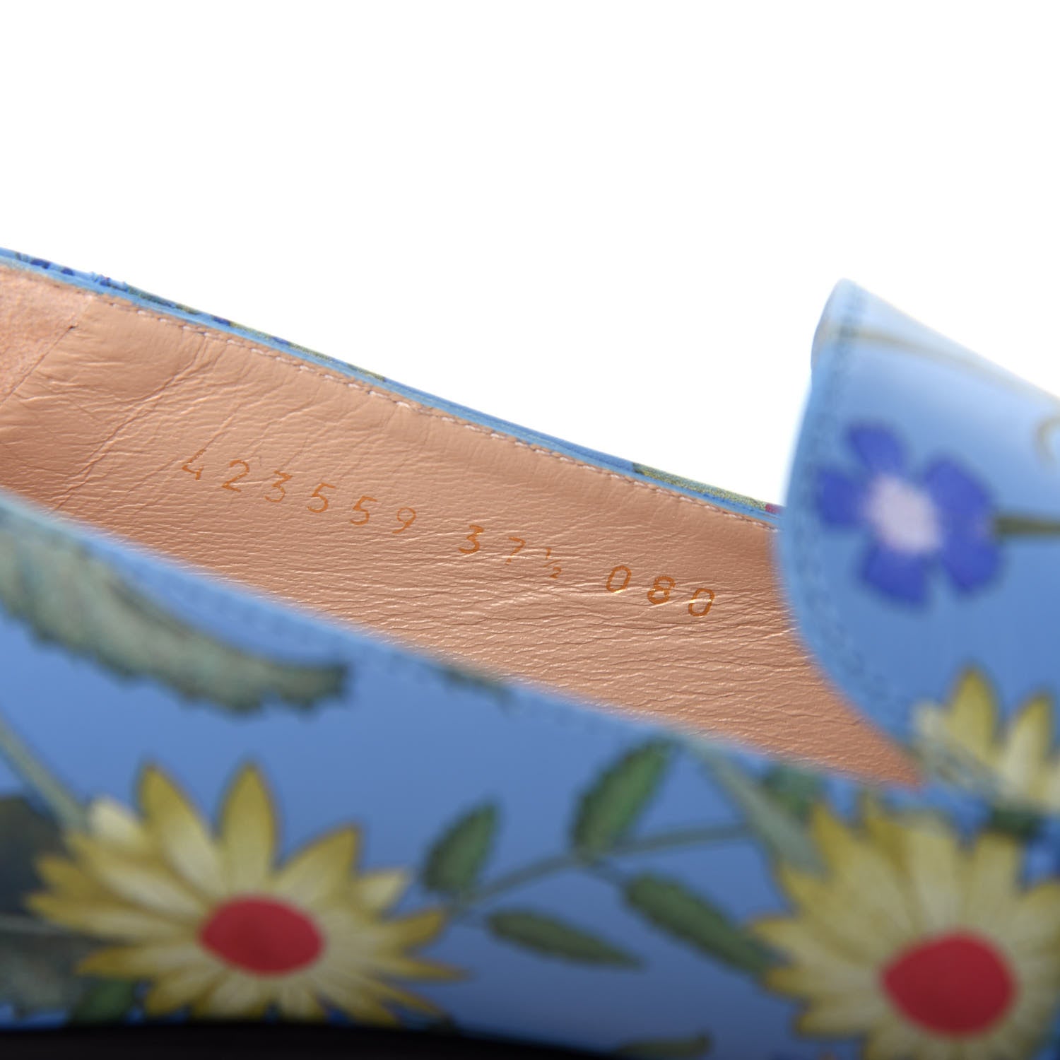 Gucci Apollo Calfskin Web Pearl New Flora Peyton 35mm Loafer Pumps 37.5 Azure 10 of 11