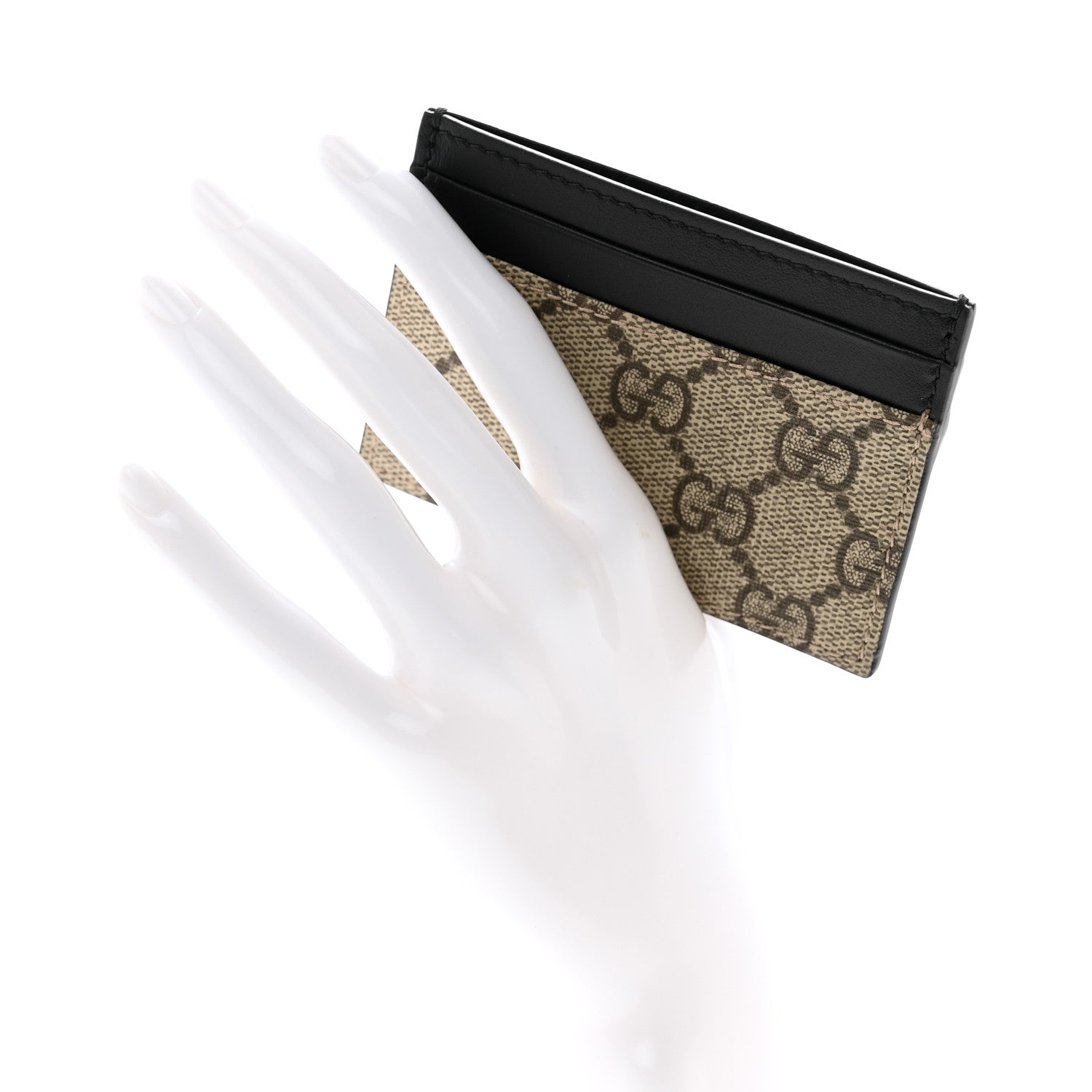 Gucci GG Supreme Monogram Calfskin Card Holder Beige Black 2 of 7