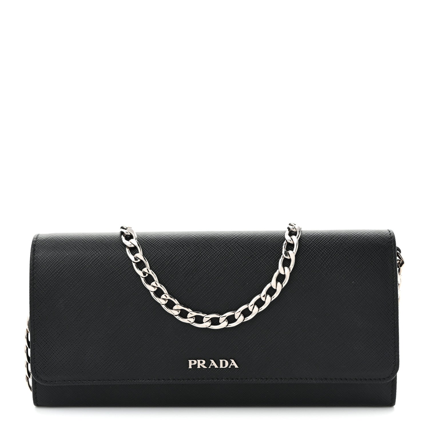 Prada Saffiano Bi-Color Wallet On Chain Black Fuoco 1 of 10