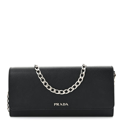 Prada Saffiano Bi-Color Wallet On Chain Black Fuoco 1 of 10