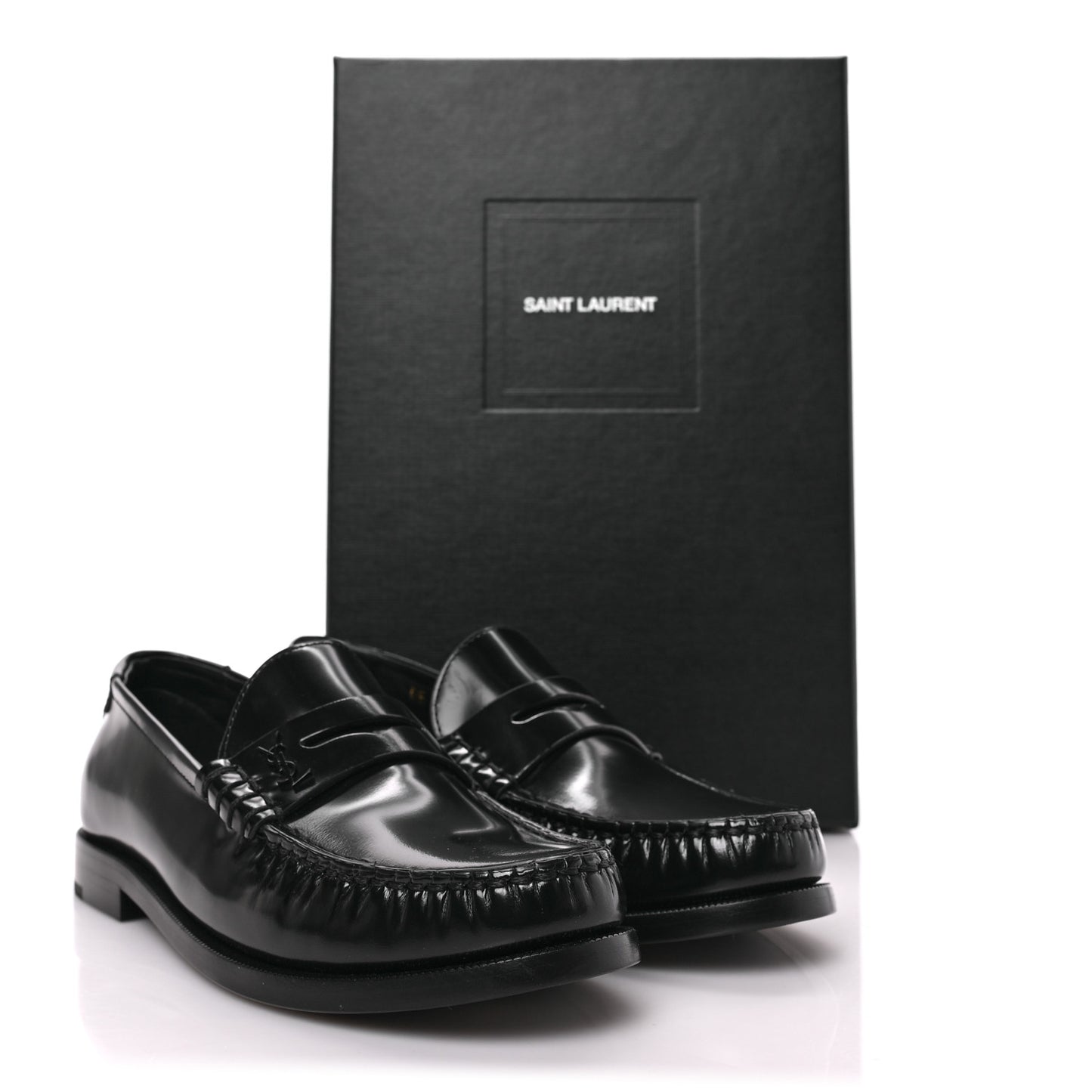 Patent Calfskin Penny Loafers 36 Black
