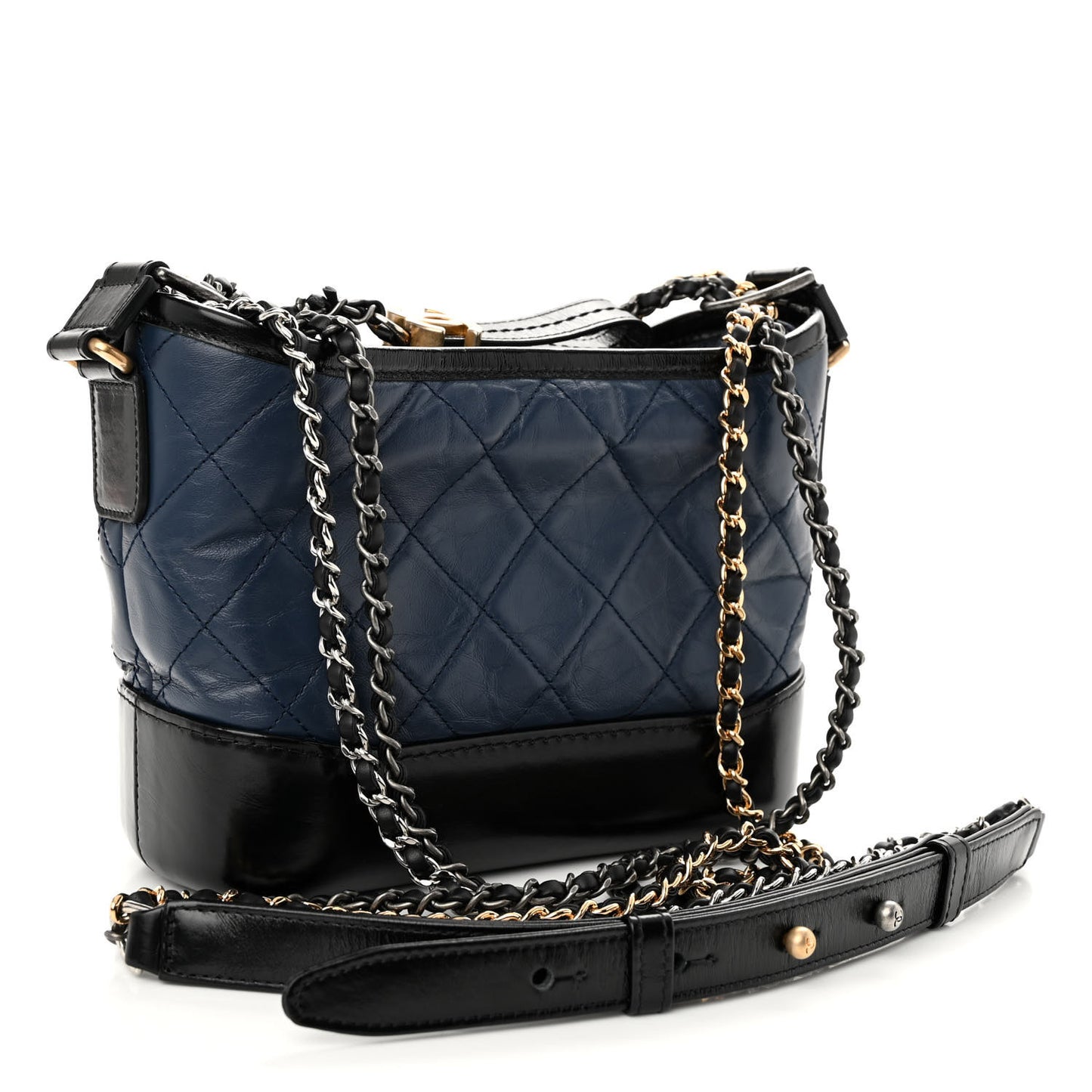 Aged Calfskin Quilted Small Gabrielle Hobo Navy Black