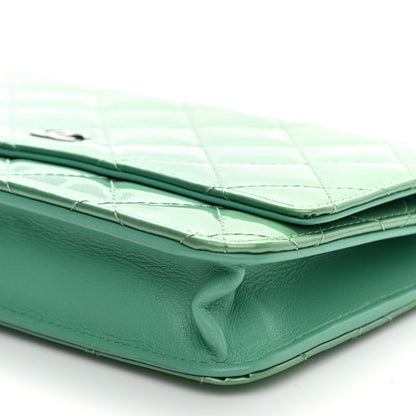 Chanel Patent Quilted Wallet On Chain WOC Light Green 10 of 11