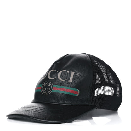 Gucci Grained Calfskin Logo Baseball Hat L Black 1 of 4