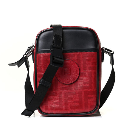 Fendi Glazed Fabric Vitello Century FF 1974 Stamp Patch Small Crossbody Messenger Rosso Black 1 of 7
